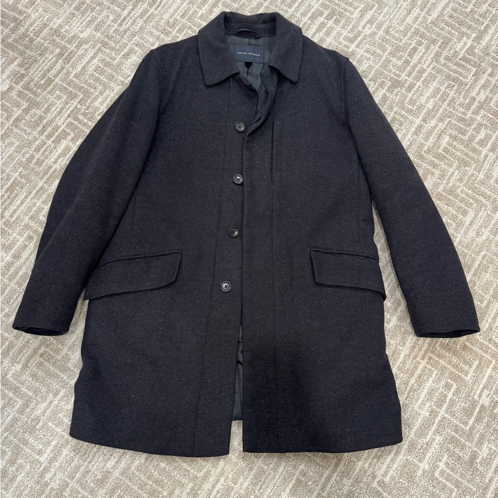 Banana Republic Pea Coat Jacket Men's Sz M Gray Classic Wool Cashmere Blend